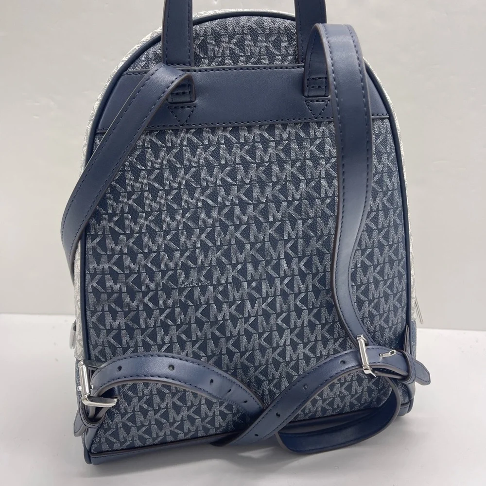 MICHAEL KORS Rhea Md Zip Color-Block Signature Logo Backpack ADMIRL MULTI NWT